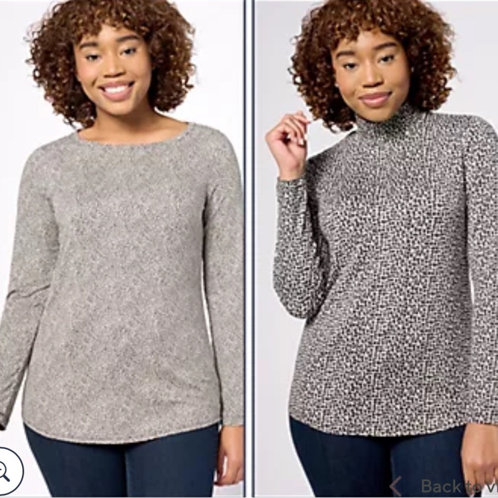 Susan Graver Printed Brushed Liquid Knit Set of 2 Long Sleeve Tops